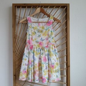 GAP Kid's Sleeveless Floral Butterfly Pastel Linen Cotton Dress / Size Medium